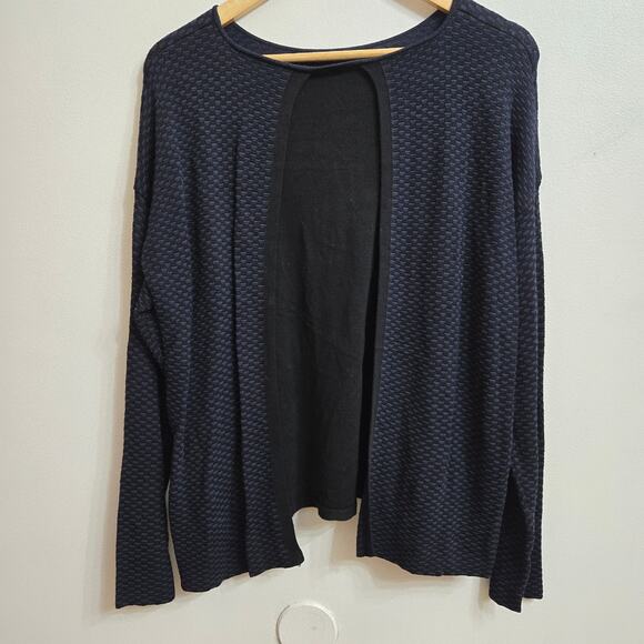 EILEEN FISHER Women Boxy Oversized Lagenlook Open Back Knit Sweater M Blue Black - Picture 5 of 11